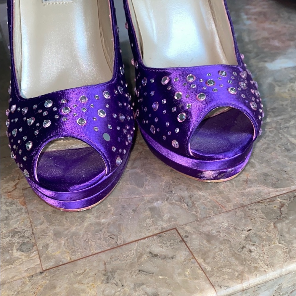Touch Ups Purple Satin Heels with Rhinestone Accents - Picture 8 of 9